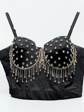 Embellished Black Rhinestone Bustier Top